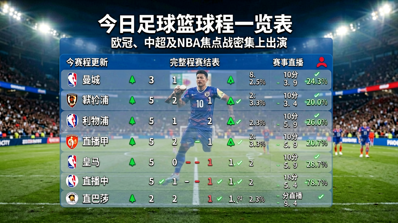 今日足球篮球赛程一览表